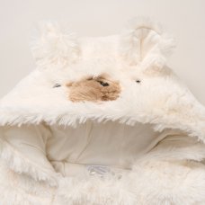 G11489: Baby Faux Fur, Cotton Lined Bear Pramsuit With Mitts (NB-6 Months)